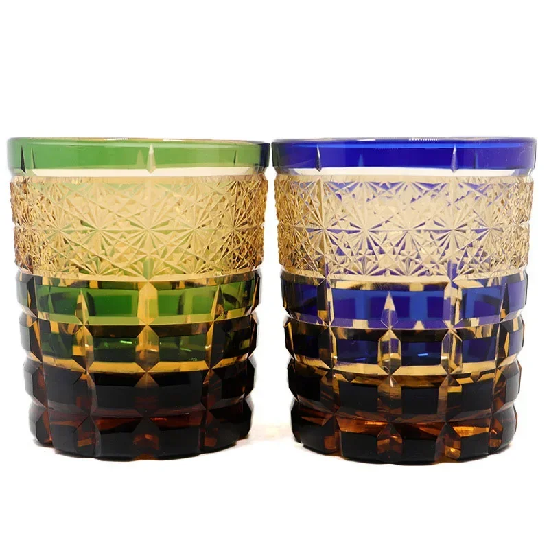 Japanese-style Edo cut whiskey cup retro handmade wine glass household foreign wine cup crystal glass