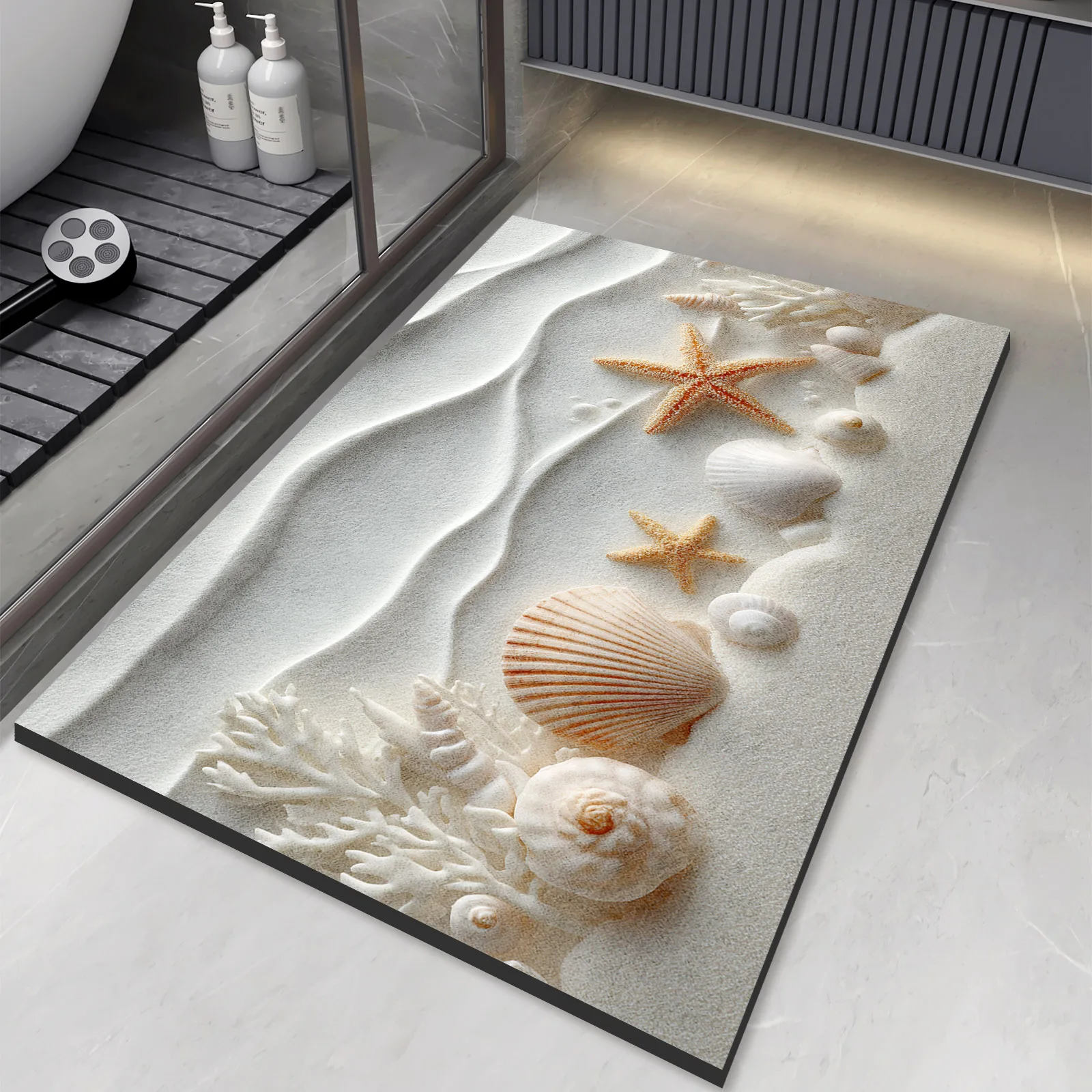 

Beach Shell Design Bath Mat Bathroom Carpet Absorbent Shower Foot Mats Quick Dry Non-Slip Toilet Rugs Washable