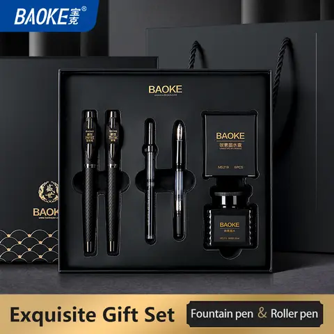 BAOKE T18/T19/T20 Black Grey Fountain Pen Gift Set, Includes Ink Bottle, 6 Cartridges, Exquisite Package, Smooth Writing Pens