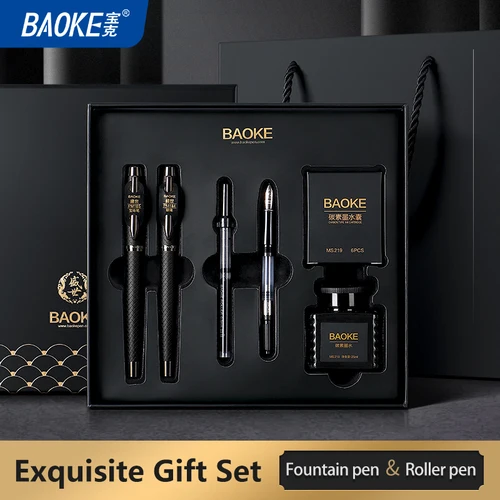 Imagen 1 del producto BAOKE T18/T19/T20 Juego de regalo de pluma estilográfica gris negro, incluye botella de tinta, 6 cartuchos, paquete exquisito, bolígrafos de escritura suave
