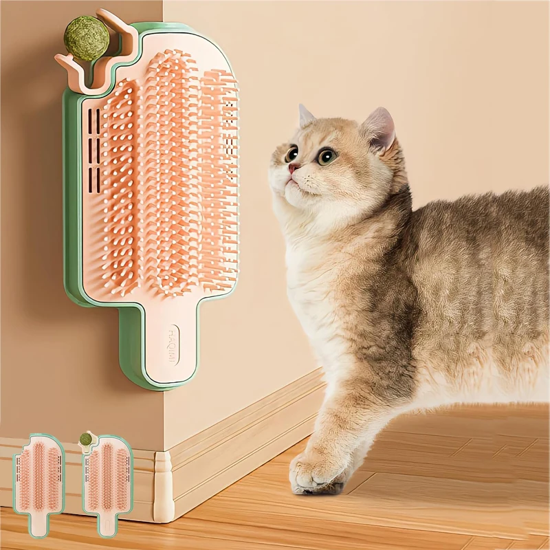 Pet Cat Hair Removal Comb with Catnip Balls & Spring Toys Cat Self Cleaning Scratcher Combs Kitten Pet Massager   Rubbing Brush