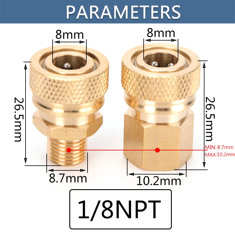 1/8NPT 8 مللي متر أنثى ذكر قطع الاتصال السريع موصل 1/8BSPP M10x1 إعادة تعبئة الهواء النحاس اقتران تركيبات المقبس 2 قطعة/المجموعة