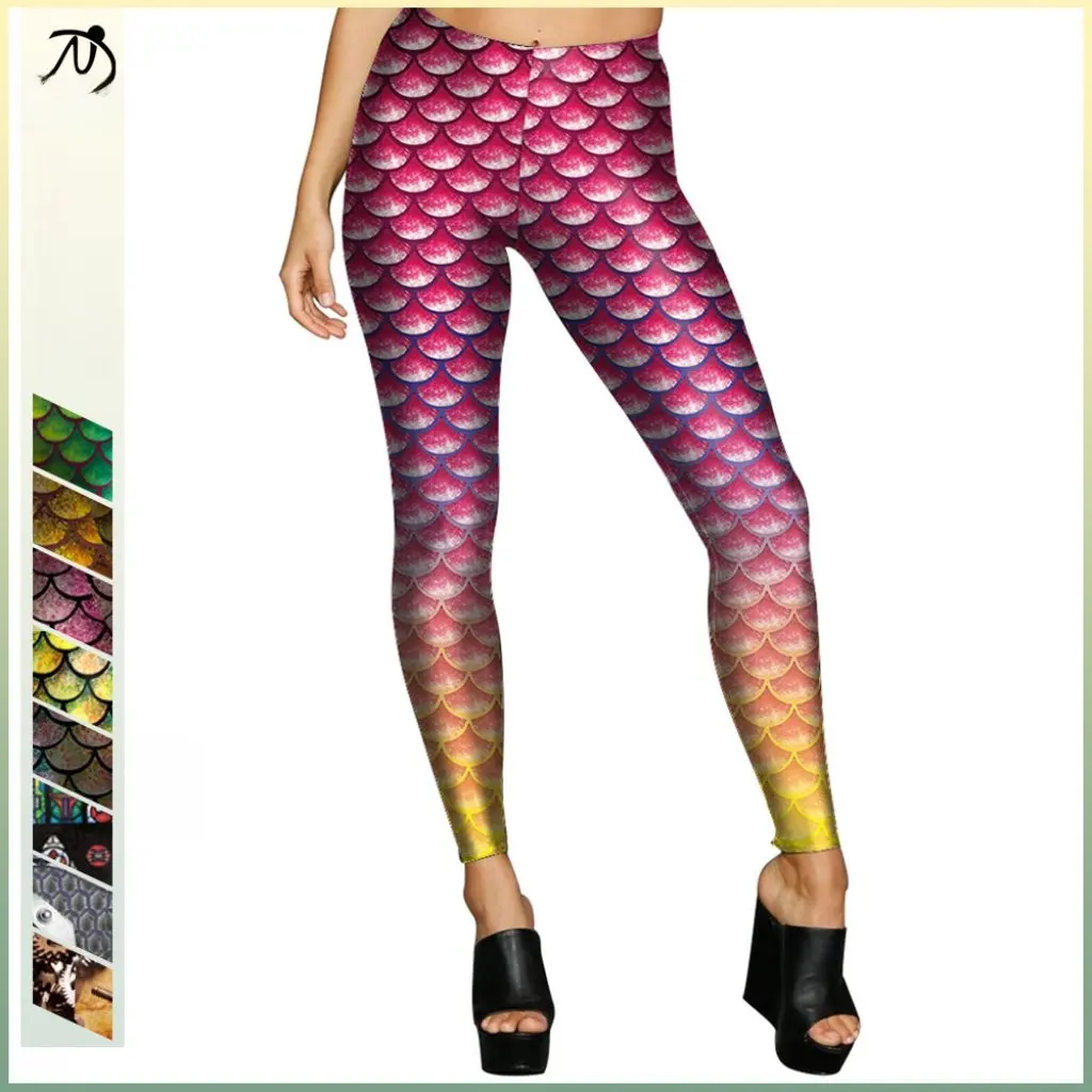 

European And American Fashion Slimming Pencil Pants Fish Scale Print Elastic Large Size Women's Leggings for Casual Wear