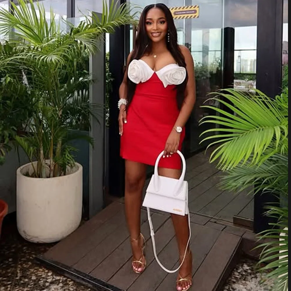 Sexy vermelho aso ebi vestido de cocktail querida flores artesanais mini curto meninas vestido de festa espartilho volta vestidos de baile