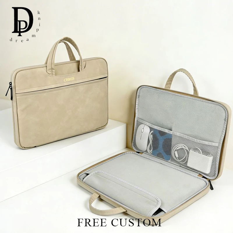 Large Capacity PU Leather Laptop Bag Custom Name Zip Woman Man Business Briefcase Engrave Intials Travel Commuting Handbag