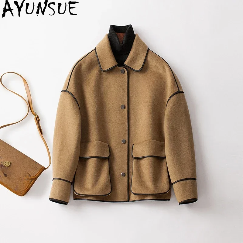 

AYUNSUE New 100% Wool Jacket for Women Fall Winter Short Double-sided Wool Coat Solid Color Loose Woolen Jackets Female Clothes