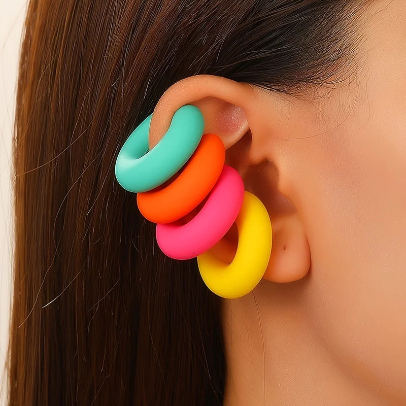 2 Stück bunte Vintage-Ohrclips in C-Form für Damen, modische Ohrringe im Hip-Hop-Stil für Partys, Urlaub