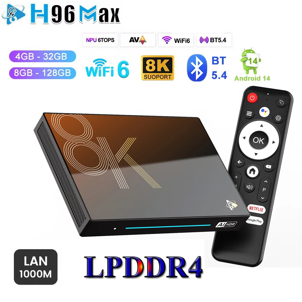 2024 H96 MAX M9S AI VisionPQ صندوق التلفزيون الذكي Android14 RK3576 8G 128G يدعم دقة فائقة 8K مشغل وسائط فك تشفير الفيديو