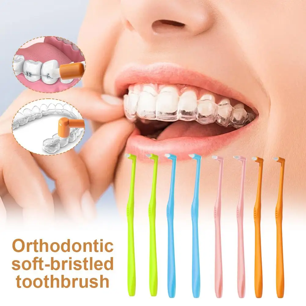 2pcs/set Mini Single Head Orthodontic Cleaning Brush Soft Bristle Toothbrush For Braces Clear Aligners Hard To Reach Teeth Area