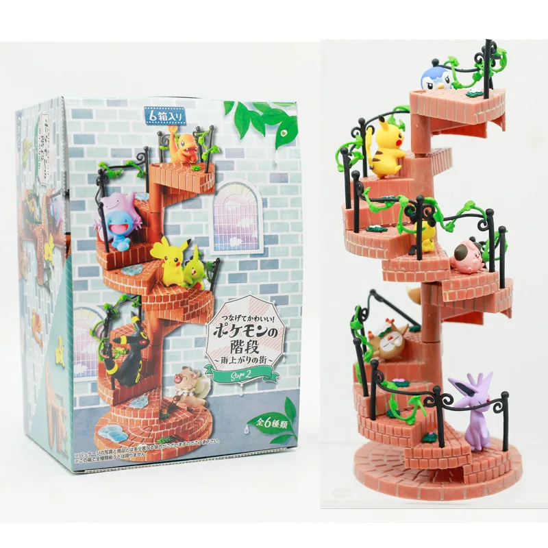 

Anime Figure Pokemon Pikachu Umbreon Larvitar Charmander Ditto Wooper Spiral Staircase Blind Box Toys Collection Kids Gifts