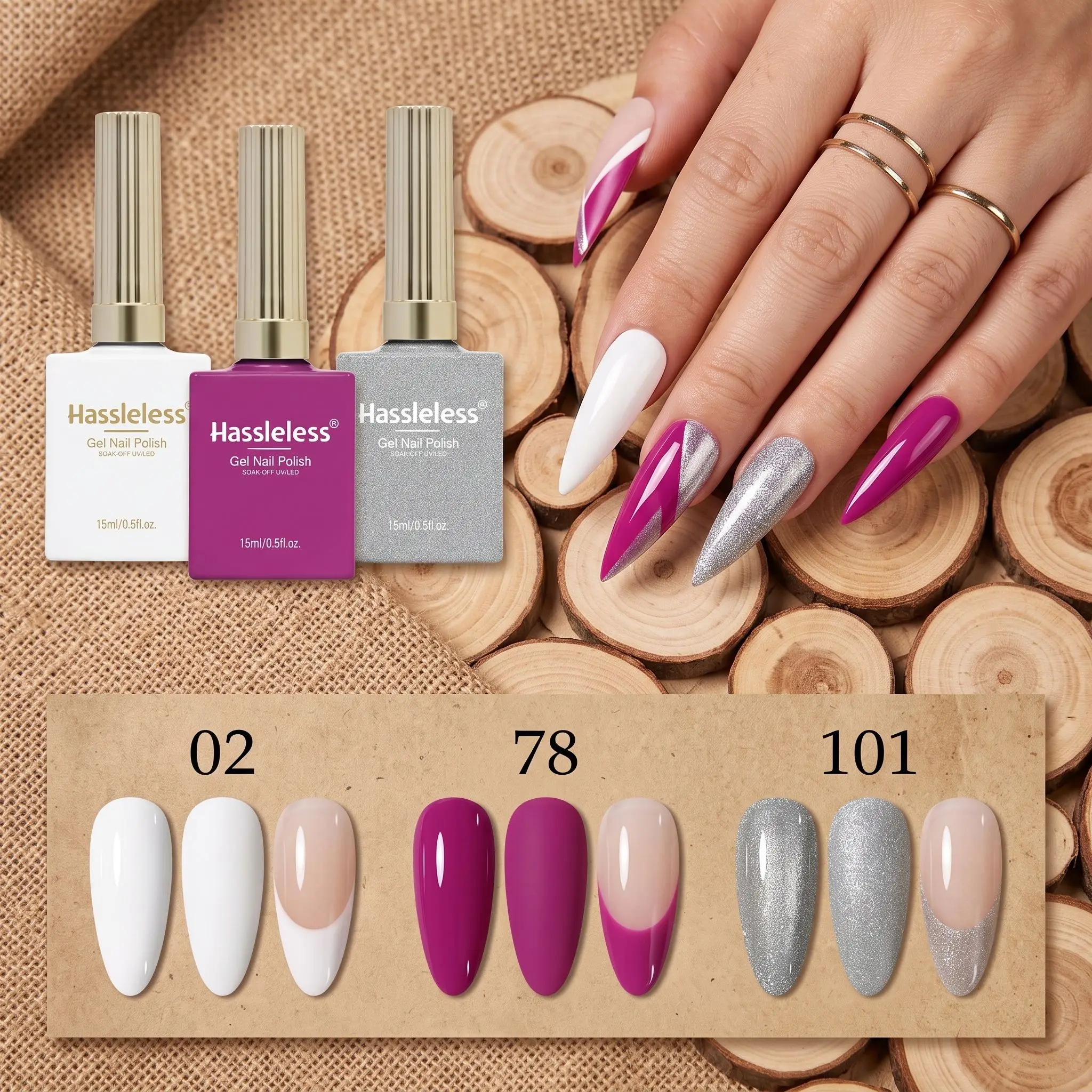 Hassleless 3Pcs Nail Polish Gel Set, Each Bottle Is 0.5 Ounce, Applies Color Evenly, Perfectly Suitable for Simple Solid Color Nail Art