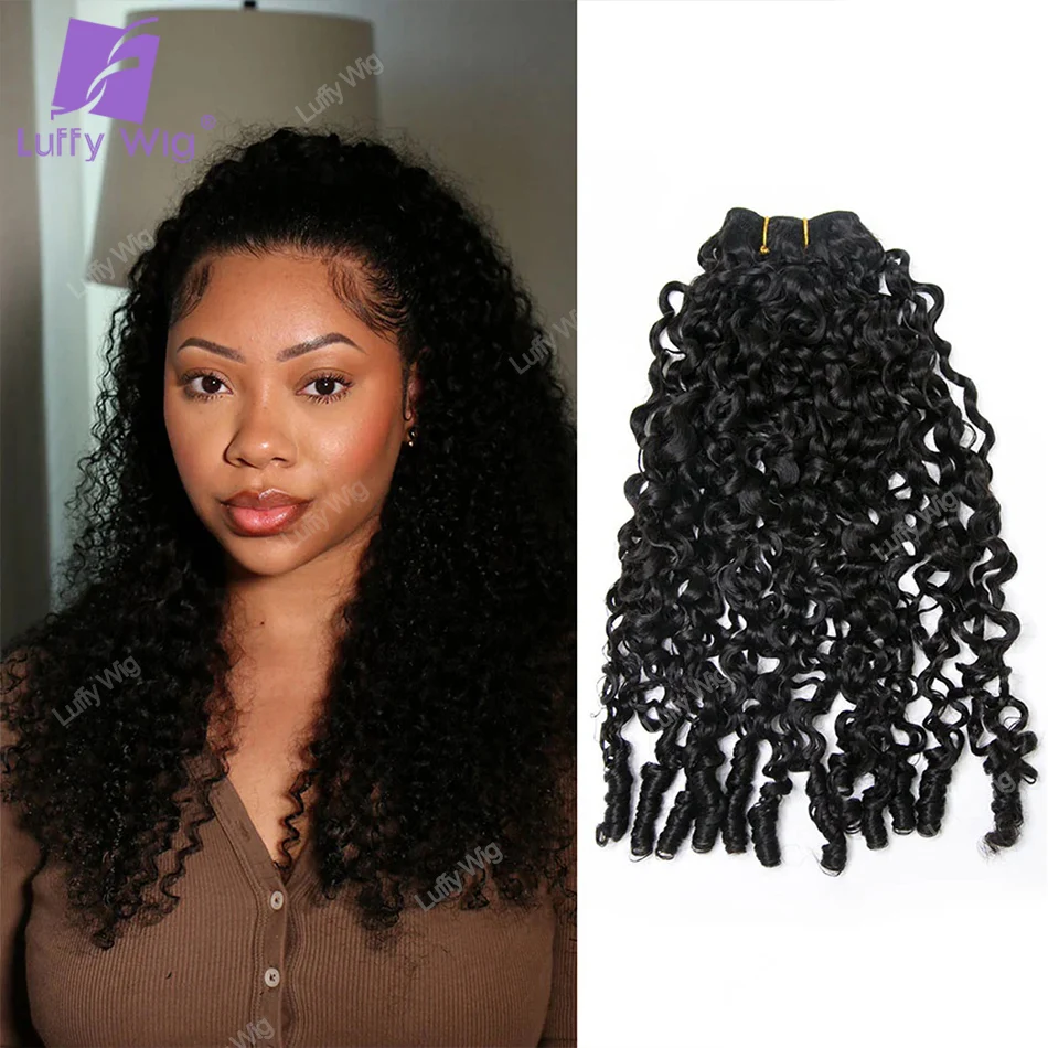 

Двойные нарисованные вьющиеся бирманские пучки человеческих волос Remy, необработанные наращивание волос для чернокожих женщин, натуральный цвет Луффи