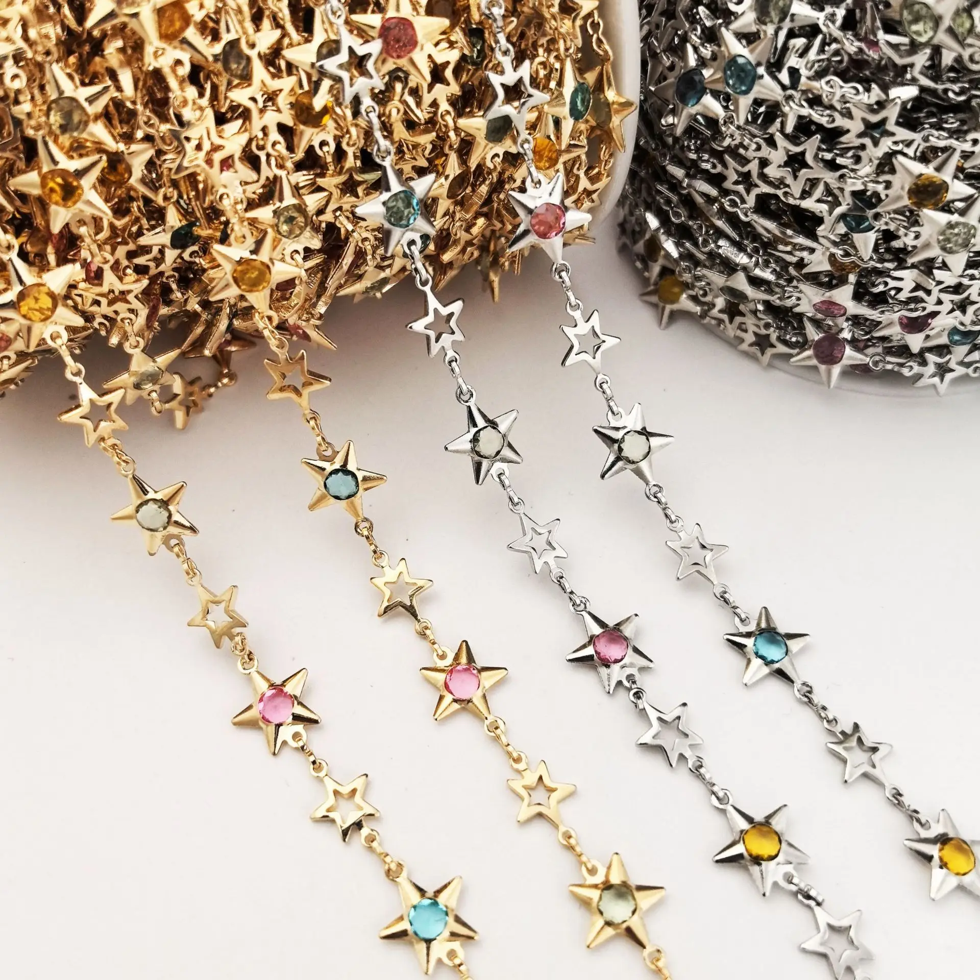 0.5/1M Star Straight Stick Hollow Flower Chain Rhinestone Tassel Metal Chain DIY Necklace Bracelet Jewelry Clothing Accessories image 6
