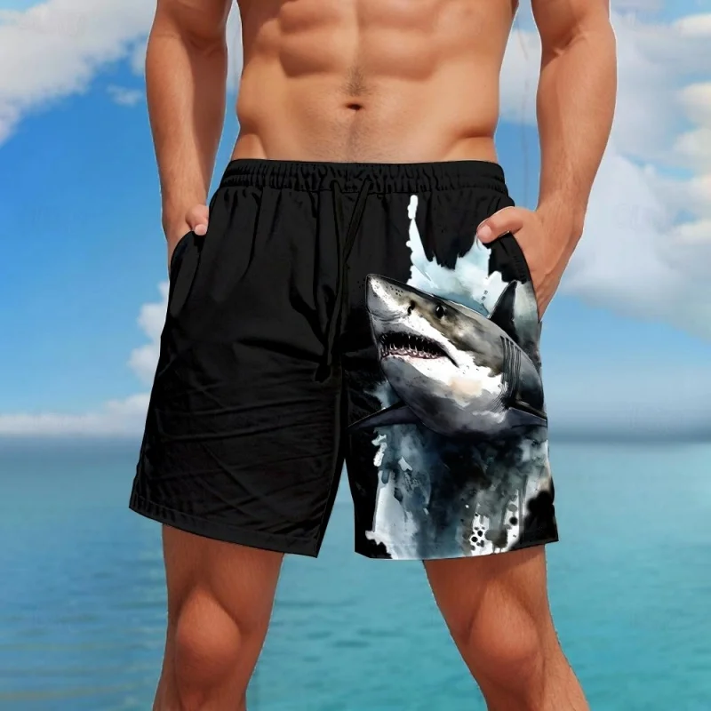3D Printed Cool Shark Short Pants For Men Marine Animals Pattern Beach Shorts Fashion Casual Loose Street Hawaiian Swim Trunks