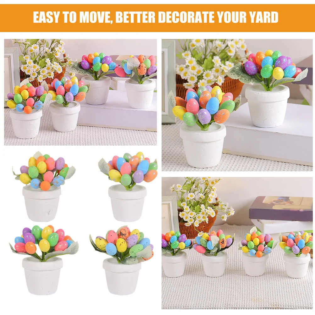 

4Pcs Easter Egg Bonsai Decor Foams Material Party Photo Prop Home Office Yard Decoration Easter Party Decoraiton