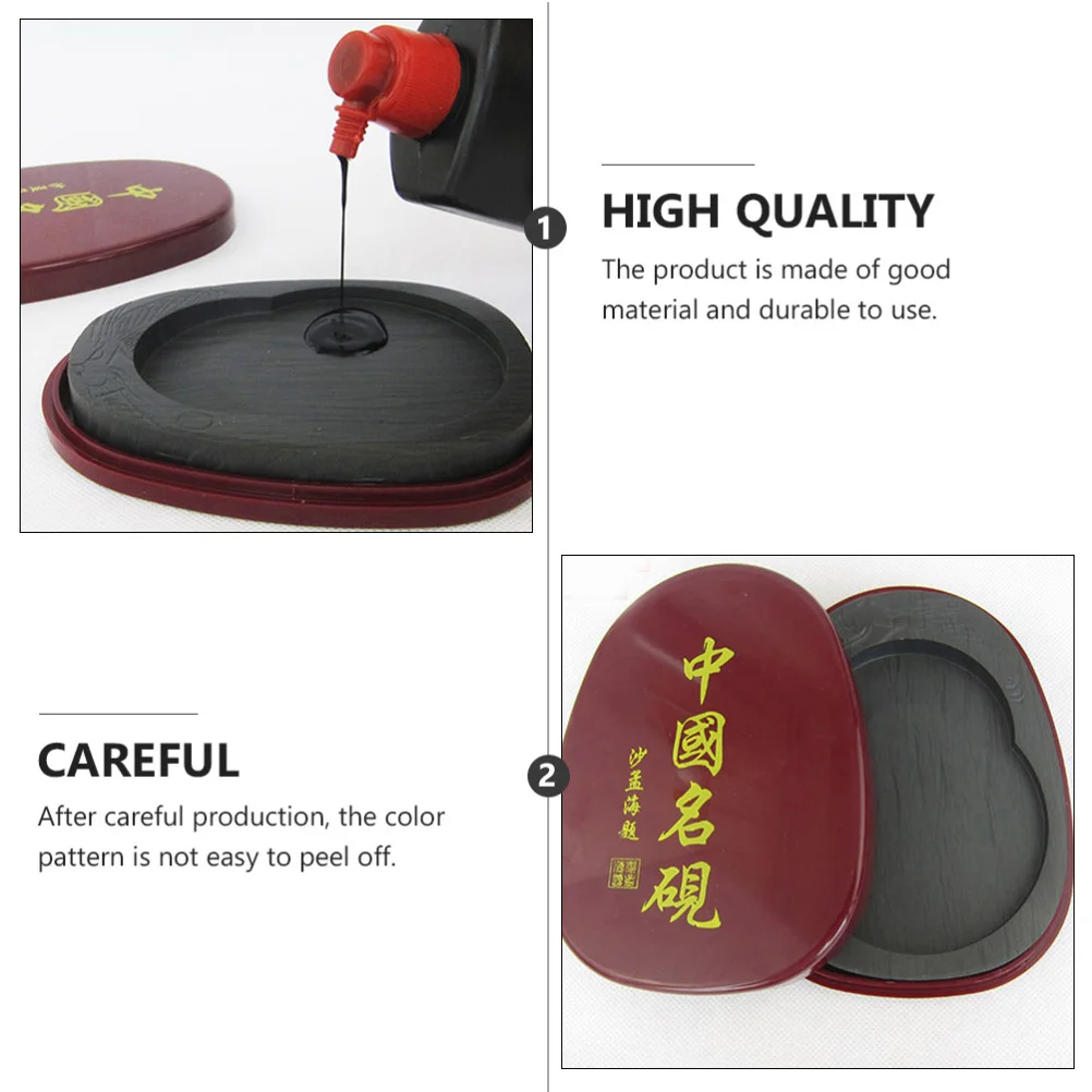 

Inkstone with Cover Japanese Chinese Calligraphy Pen Well Sumi-e Stick Stones Work