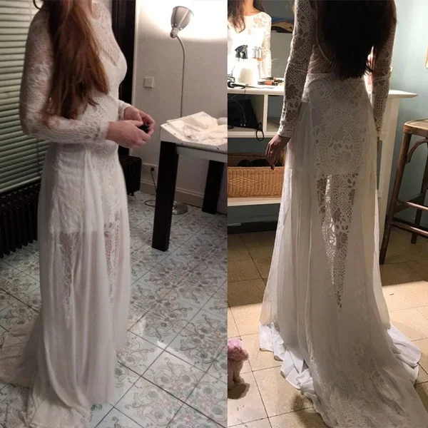 Lace Boho Bohemian Wedding Dress Bridal Gown Summer Women Long Party Dress Vintage Long Sleeve Floor Length Maxi Dresses