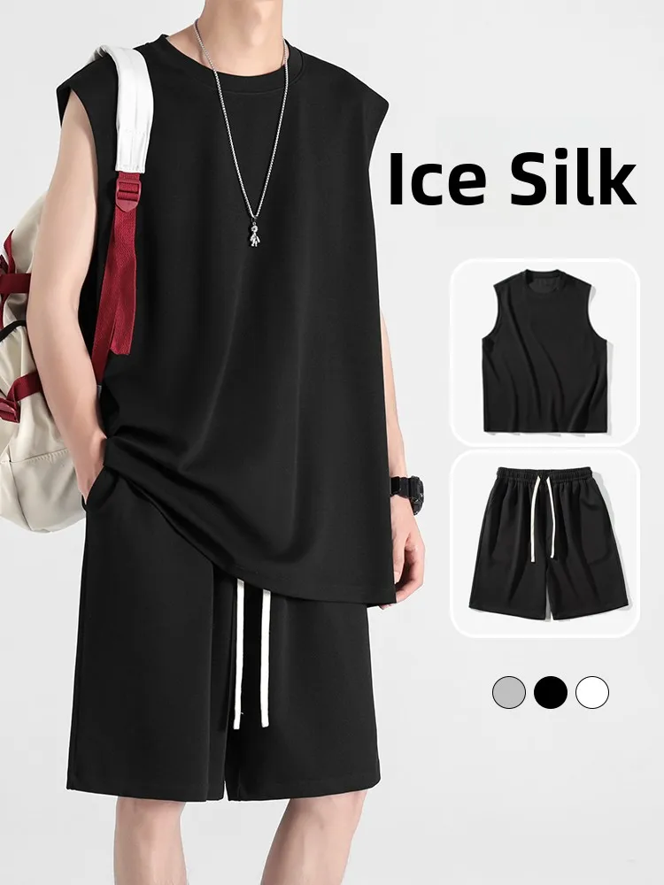 

Ice Silk Casual Set Men Summer Thin American Trendy Brand Svel Vest Baskeall Fitn Running Sportswear Youth orts
