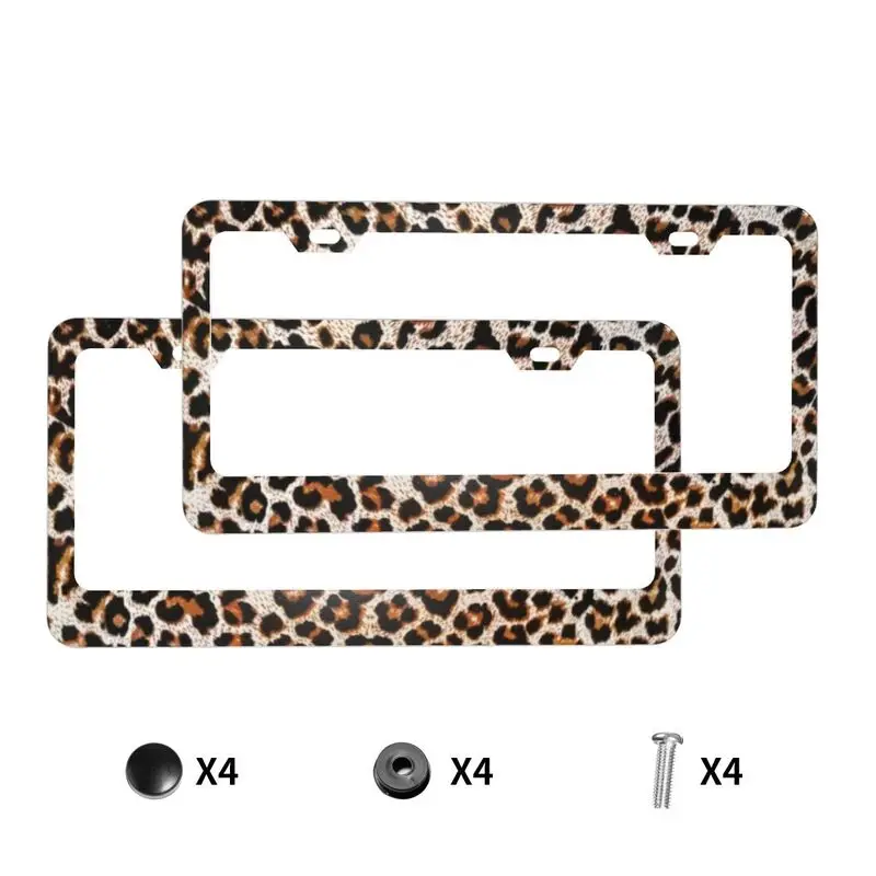 Brown Leopard License Plate Frames 2 Pack Abstract Cheetah Pattern Wild Animal Skin Aluminum License Plate Covers 12.3x6.3 Inch