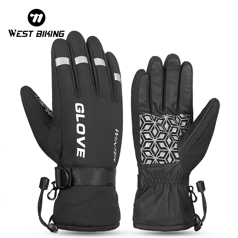 WEST BIKING Winter Thick Thermal Gloves Outdoor Windproof Waterproof Motorcycle Fatbike MTB Cycling Gloves Touch Screen Mittens