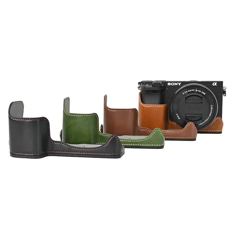 PU Leather Camera Case Bag Half Body For Sony A6000 A6100 A6300 Half case