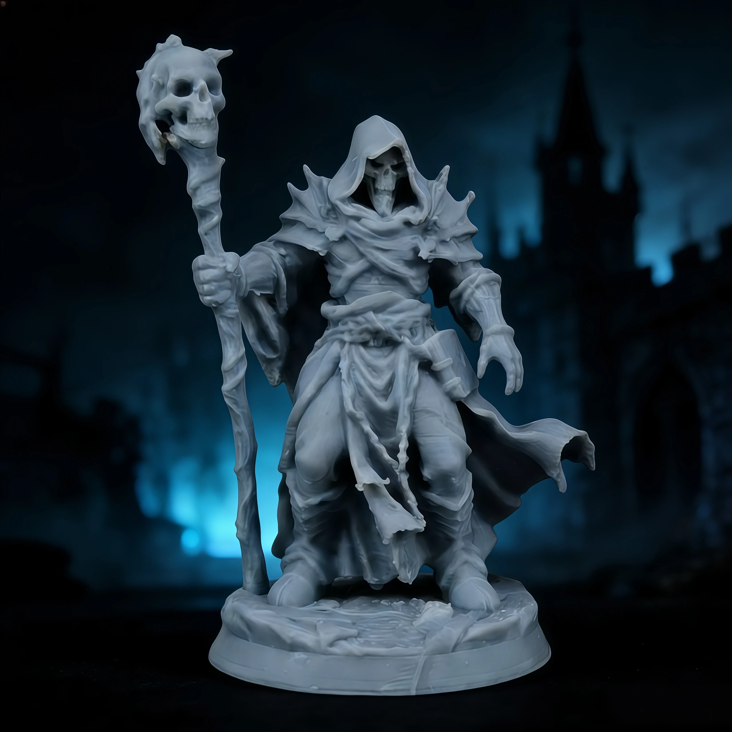 3D Printed Necromancer Model, High-Precision Unpainted White Model, Tabletop Game War Chess Piece, Hand-Painted Dark Wizard Figure, DIY Materials, Dark-Style Tabletop Ornament view 4