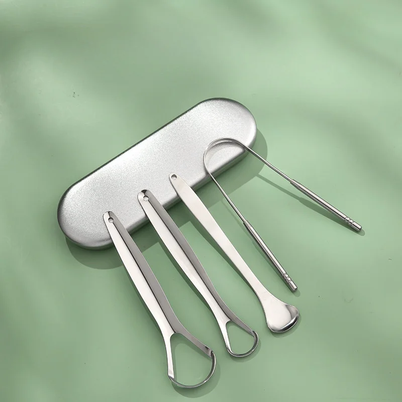 Stainless Steel Tongue Scrapers Tongues Cleaner for Adults Kids Portable Tongue Coating Remove Brush Personal Oral Hygiene Care
