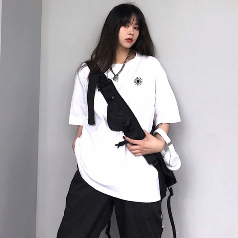 Sólido camisetas femininas estilo japonês simples all-match meia manga solta verão fino unisex na moda high street moto casual o-pescoço 2023