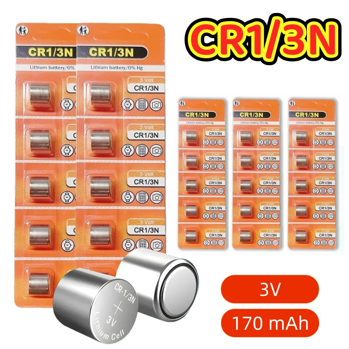 بطارية ليثيوم Hotsale CR1/3N 3V 170mAh - استبدل DL1/3N KCR1/3N CR1/3 - لكاميرا Canon، وياقة النباح، CMOS والأمتار #1