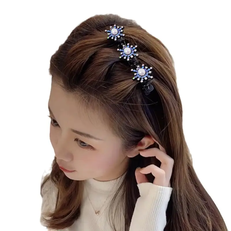 Sparkling Crystal Stone Braided Hair Clip, Snowflake Double Hairclip Hairstyle Layer Rhinestone Plait Bangs Hairpin Double E4I4