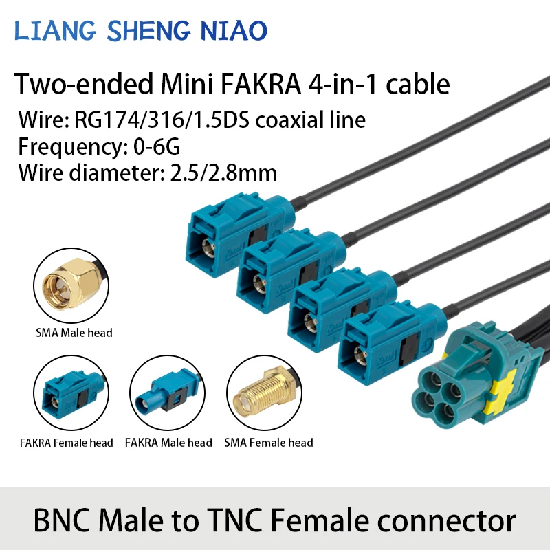 Mini Fakra de doble cabeza, cuatro en uno, Rosenborg a SMA, RG174/316/1, 5DS coaxial