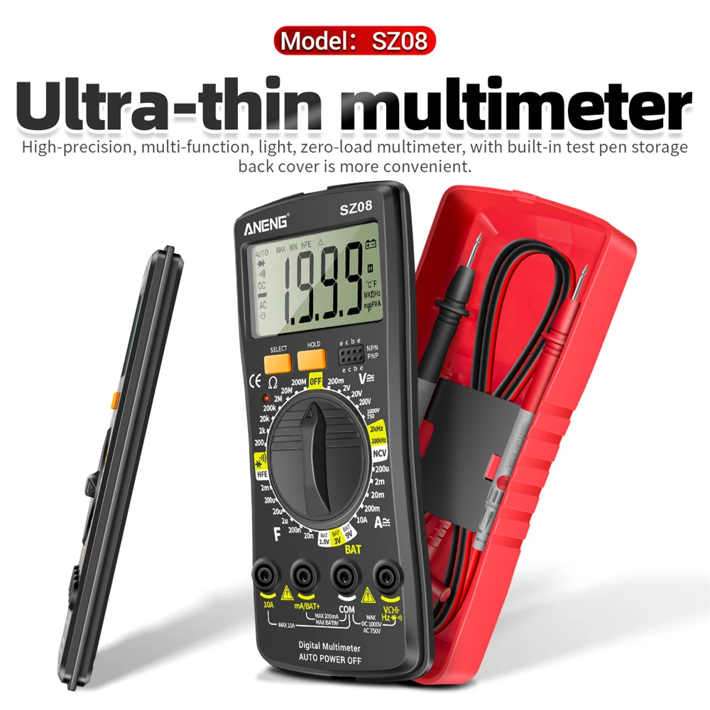 Professional SZ08 Digital Multimeter Ultra-thin storage  Multimetro Auto Voltmeter AC DC 220V Resistance Handhold Testers