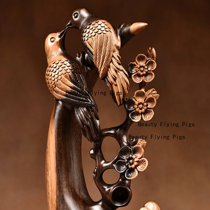 1PC Solid Wood Bird Ornament Valentine's Day Gift Solid Wood Carving Crafts Home Decoration Chinese Style Bird Shaped Design