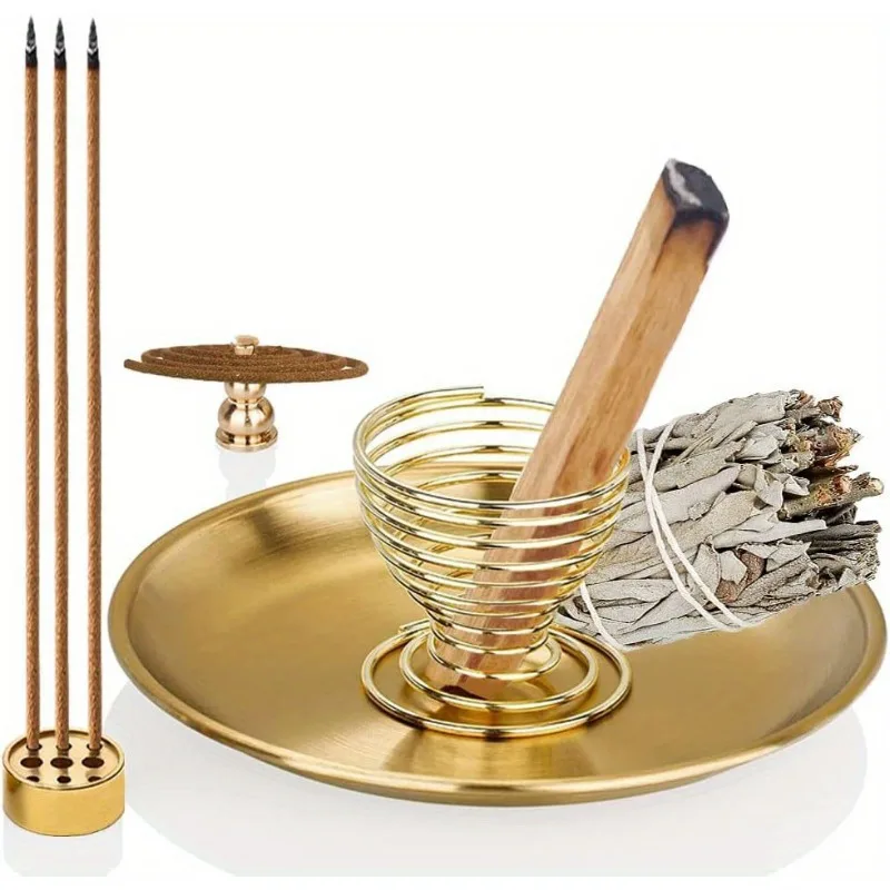 6 in 1 Metal Incense Burner Brass Incense Holder Palo Santo Holder Sage Holder Incense Tray Ash Catcher Home Decor