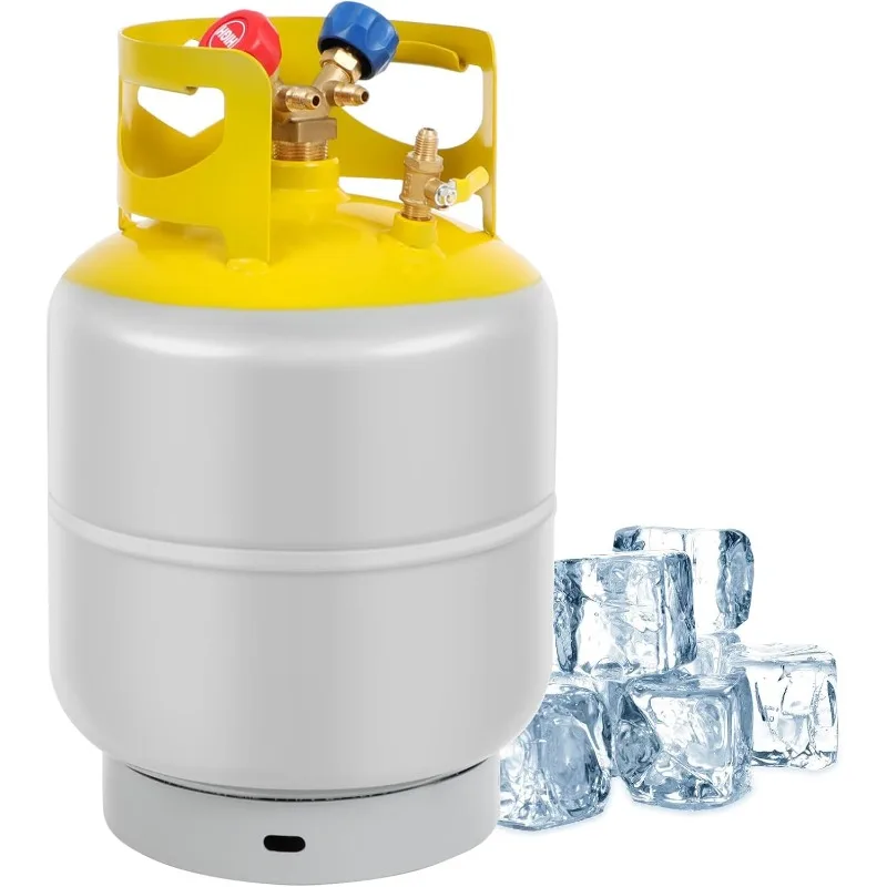 Recovery Tank, 30 Lb Reusable Cylinder Can Double Valve HVAC Tank Reclaim Tank 1/4 SAE Y Valve Gray Yellow