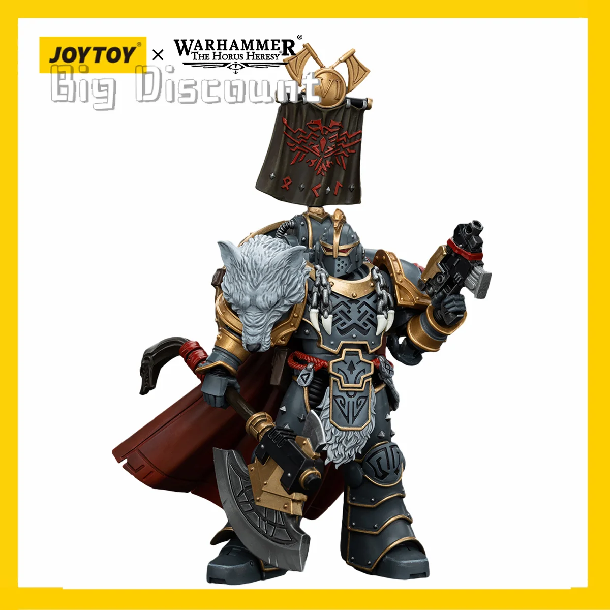 

[IN-STOCK]JOYTOY Warhammer 40K Action Figure 1/18 Space Wolves Legion Praetor with Power Axe and Combat Shield Model birthday