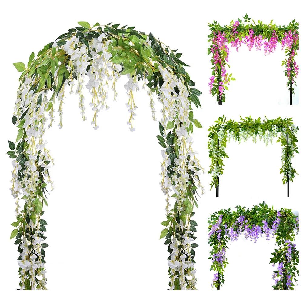 4pcs 1.8M Artificial Wisteria Flowers Garland Outdoor Wedding Garden Arch Decor Wedding Hanging Flower Garland Party Fake Flower