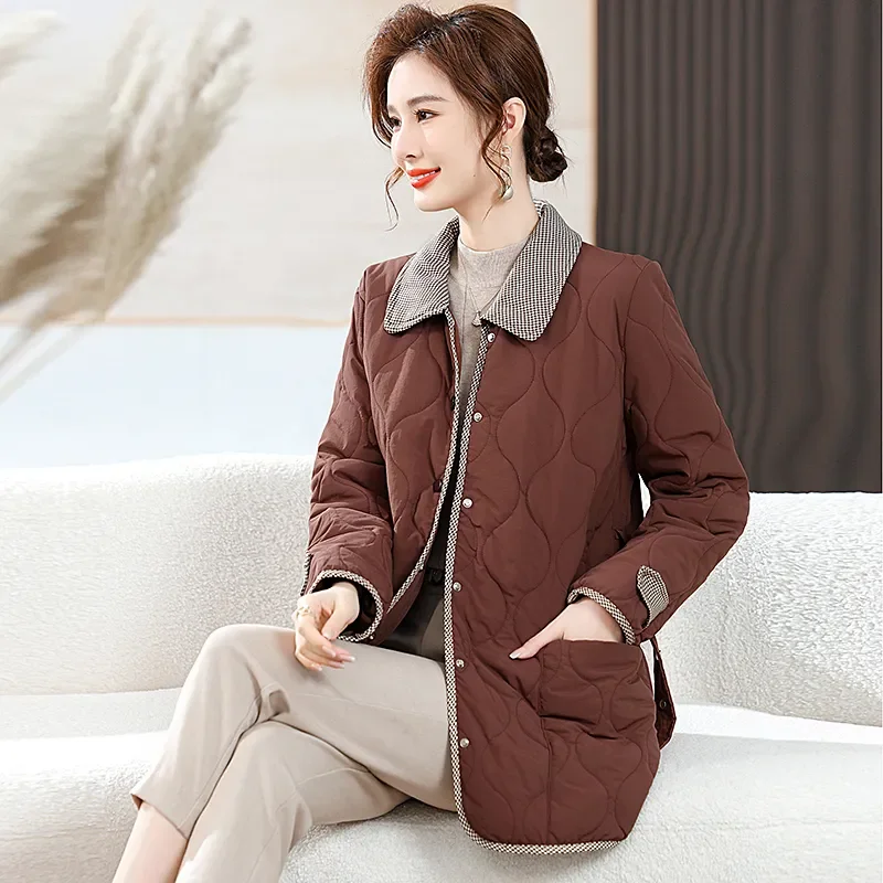 Giacca in cotone da donna medio-lunga autunno inverno 2025 Giacca frvolo allentata di nuova moda La vita Capispalla di colore puro femminile