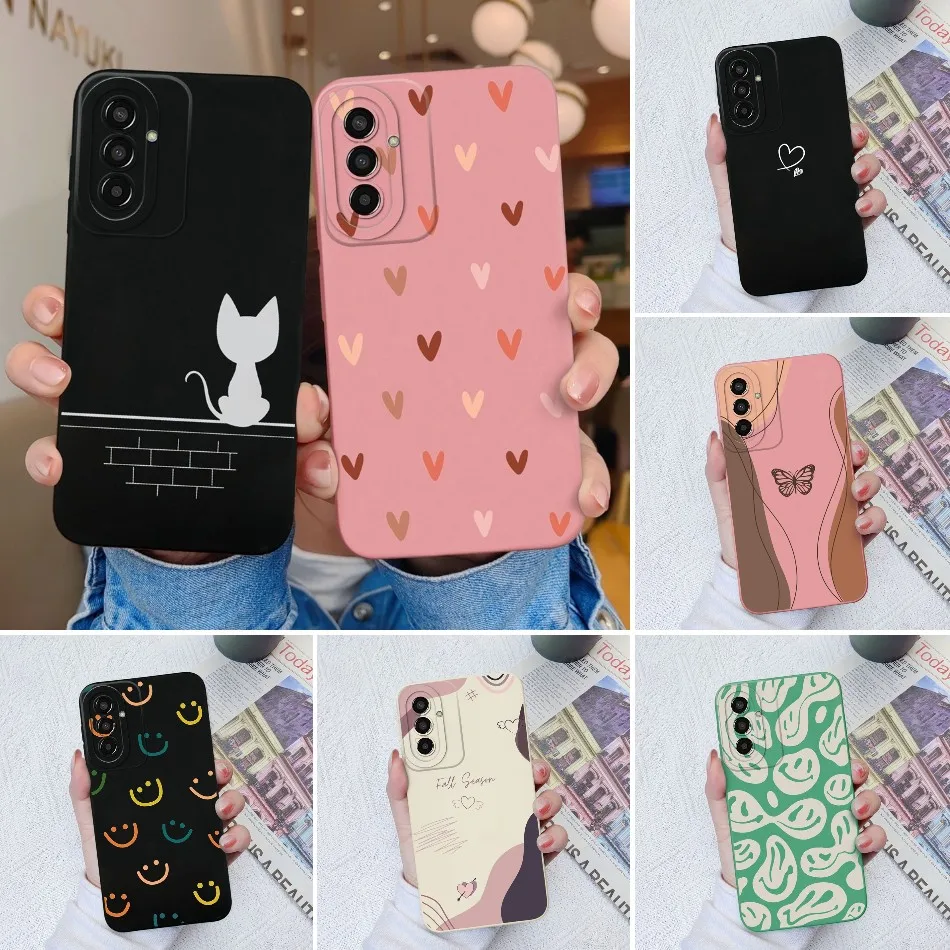 For Samsung Galaxy M13 M14 Phone Case Love Heart Upgrade Camera Protection Liquid Silicone Back Cover For Samsung M 13 14 Capa