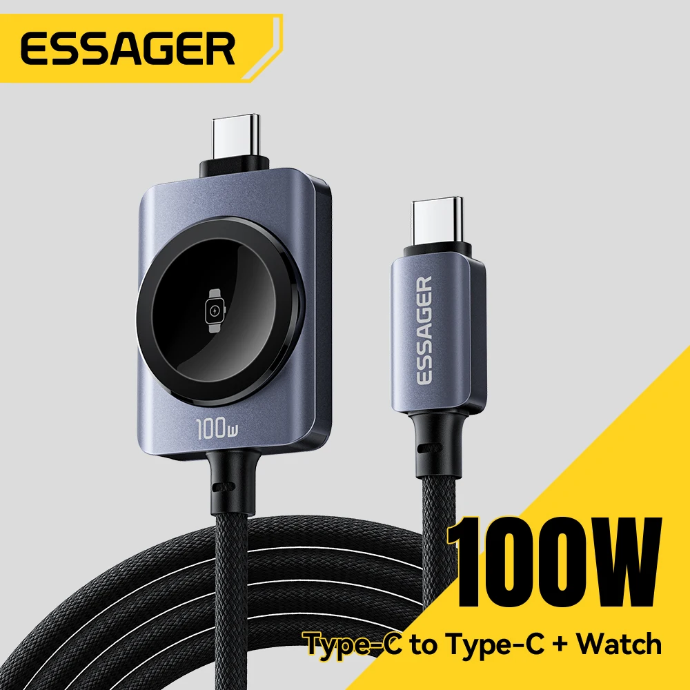 Essager 100W Fast Charging 2-in-1 Magnetic Cable for iPhone 17/16/15/14 Apple Watch Type-C to Type-C Watch Charging Accessory