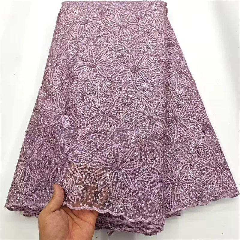 

Elegant African Lace Fabric Sequins Beaded Embroidery Groom Nigerian Bridal High Quality French Tulle Lace Fabric For Wedding