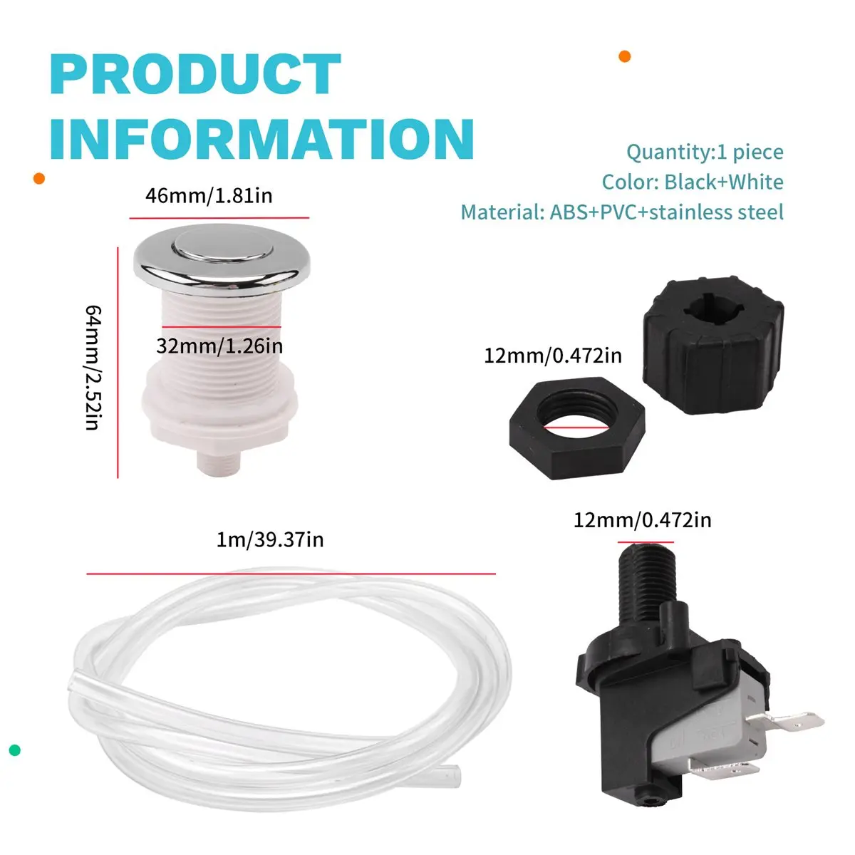 T22C 16A Bath Tub Spa Waste Garbage Disposal Self-Lock Air Switch Push Button