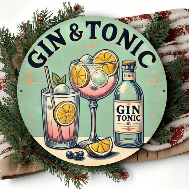1pc Vintage Gin & Tonic Metal Wall Art, 7.87