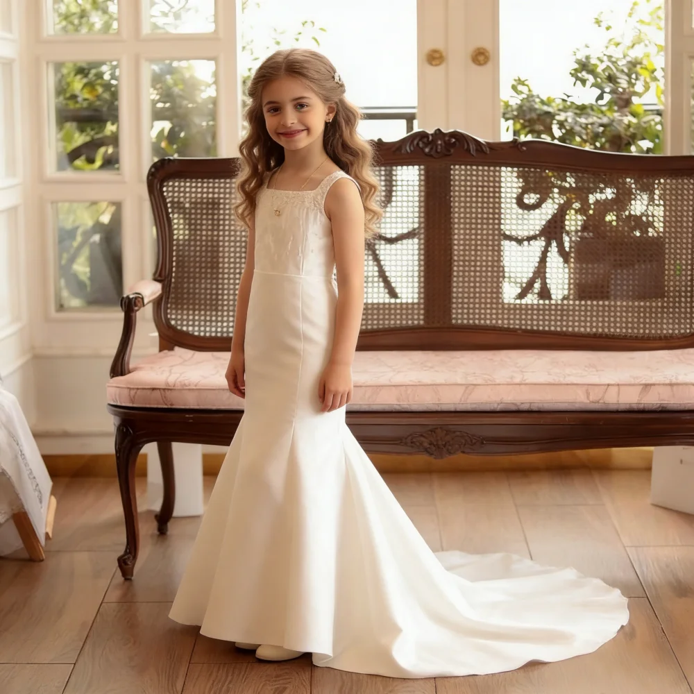 Birthday White Wedding Flower Girl Banquet Formal New Kids Princess Dress Girls Children Pageant Elegant Evening Gown Costume