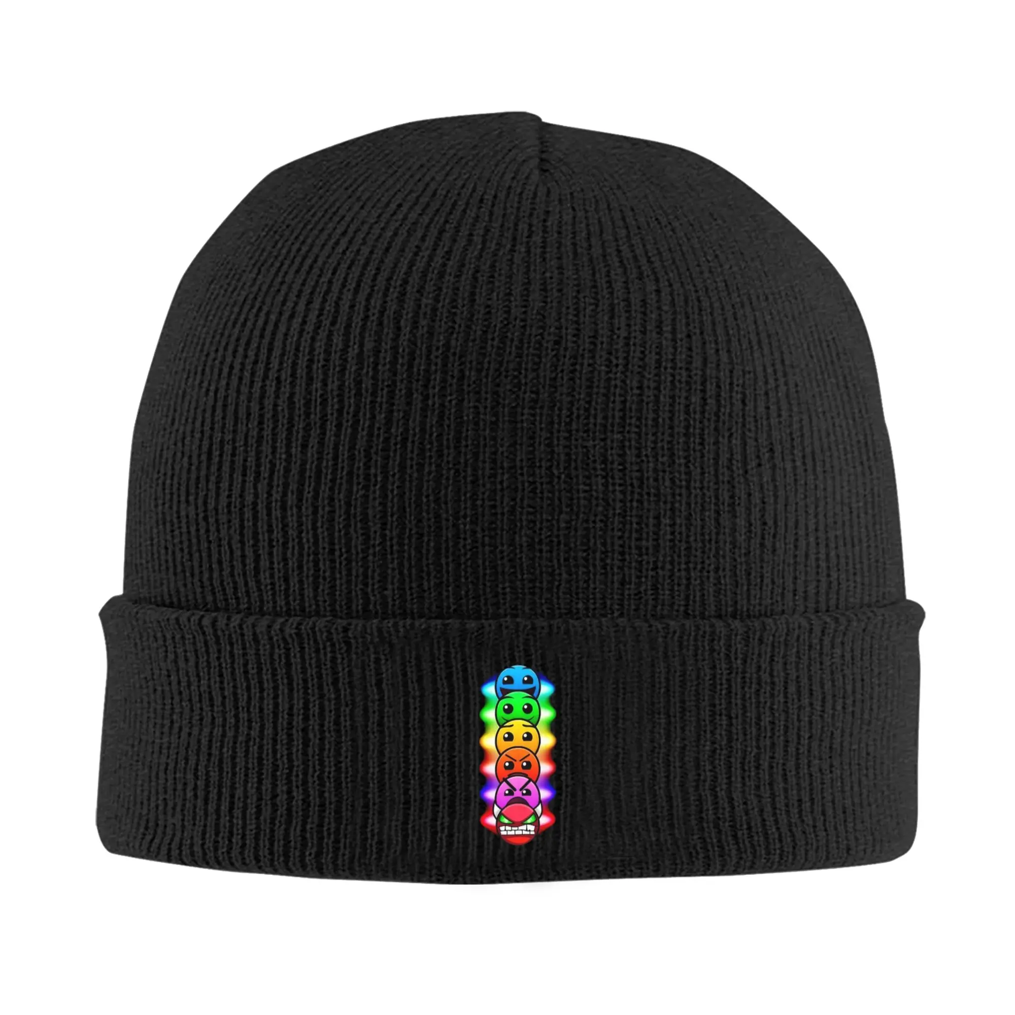 Geometric Dash Video Game Games App Fun Knitted Caps for Women Men Skullies Beanies Winter Hats Acrylic Geometry Dash Casual Cap