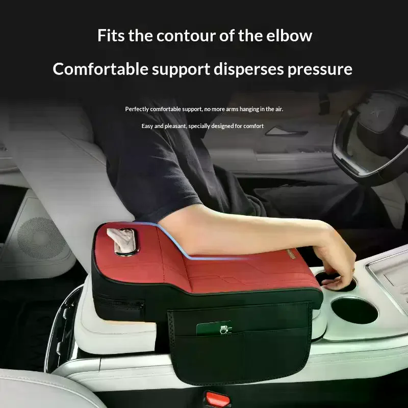 Reposabrazos Universal para Coche con Almohadilla Elevadora, Caja de Almacenamiento de Tejido de Borreguito y Porta Tarjetas Lateral/Bolsa de Almacenamiento