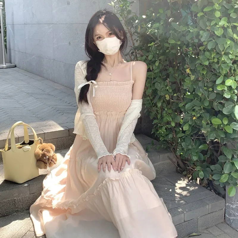 2024 neue elegante Leibchen Kleider für Frauen Fee Büro Tragen Dame Sommer Sonnenschutz Schal Party Urlaub Stil Zwei Stück Set