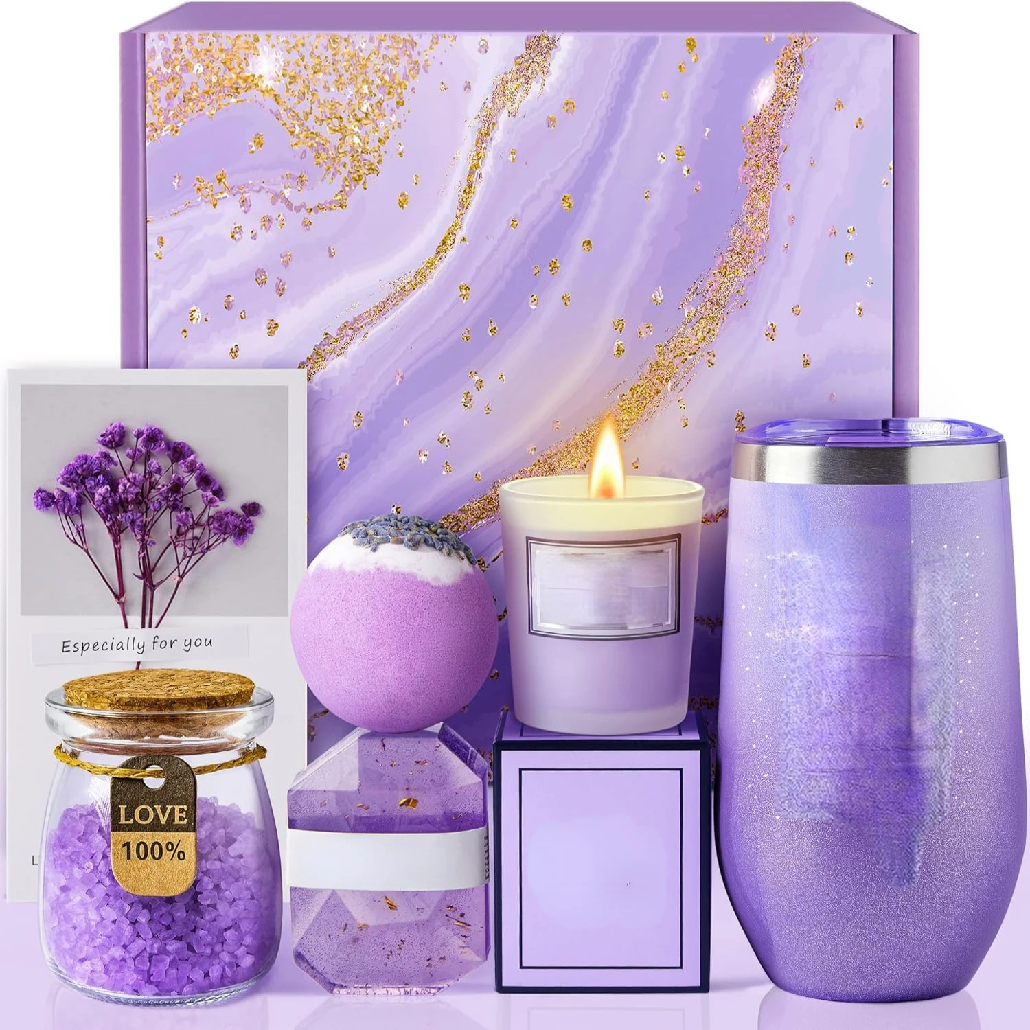 

Luxuriate with a Lavish Lavender Spa Gift Basket Set for Her - Perfect Gifts for Mom, Wife, Girlfriend, Sister on Special Occasi