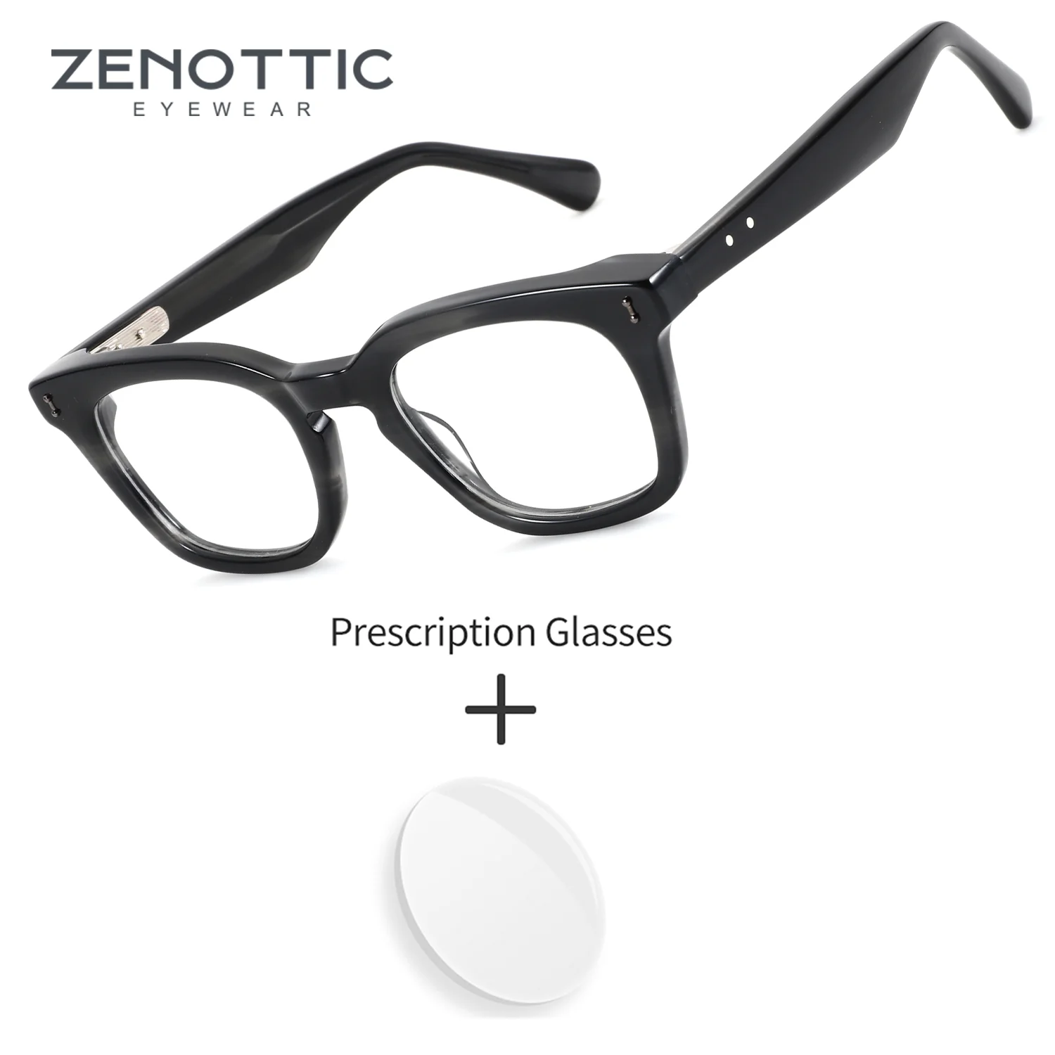 

ZENOTTIC (S Size) Handmade Acetate Prescription Eyeglasses For Man Square Photochromic Anti Blue Light Glasses for Sight for Men