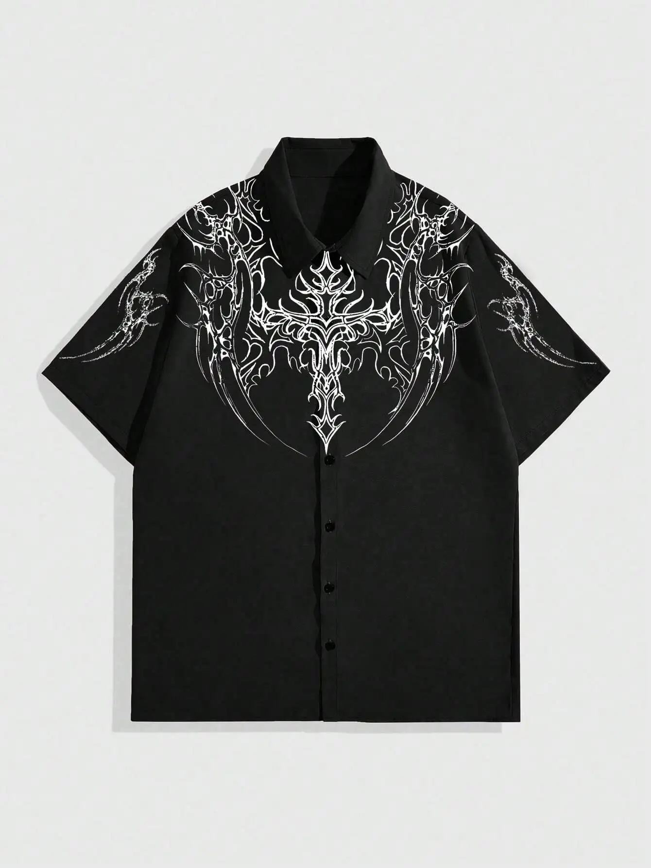 

Men's Black Short Sleeve Casual Shirt with White Tribal Cross Graphic Print